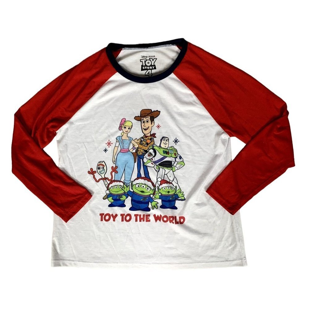 Disney Pixar Toy Story 4 Toy to the World Raglan Long Sleeve T-Shirt Size Large